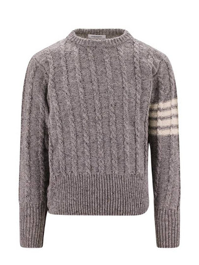 Donegal Twist Cable 4-Bar Classic Crewneck Knit Top Light Grey - THOM BROWNE - BALAAN 2