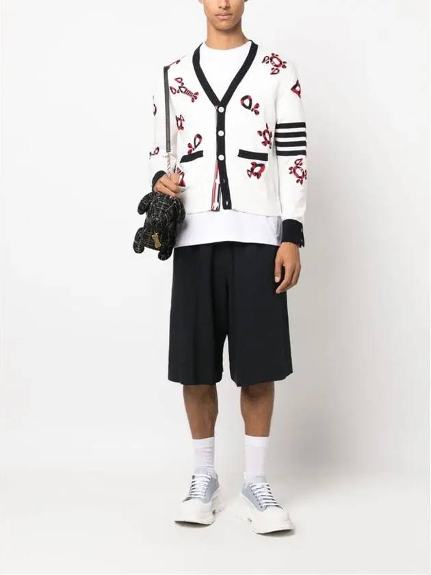 Gem Icons Intarsia Cardigan White - THOM BROWNE - BALAAN 7