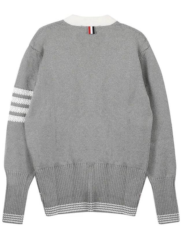 4 Bar Stitch V Neck Cardigan Grey - THOM BROWNE - BALAAN 3