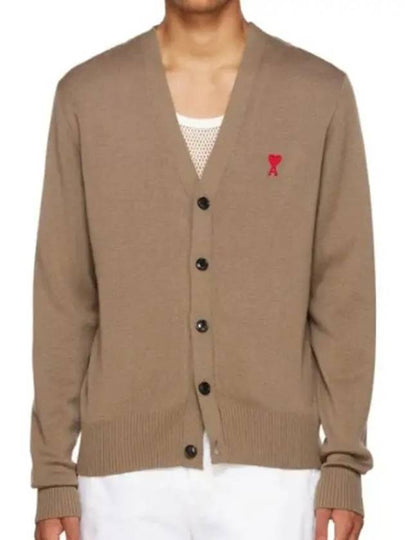 Heart A Logo V-neck Cardigan Brown - AMI - BALAAN 2