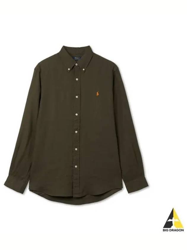 Custom fit linen shirt dark green - POLO RALPH LAUREN - BALAAN 1