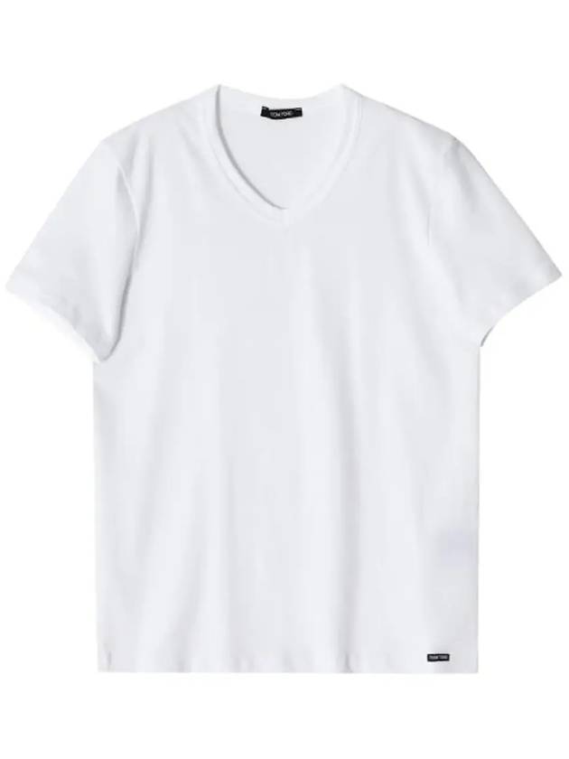 Cotton V-neck Short Sleeve T-Shirt White - TOM FORD - BALAAN 5