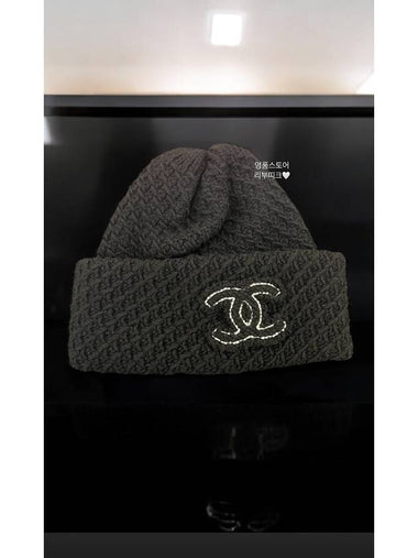 CC Logo Cashmere Beanie Hat Black Fall Winter Unisex - CHANEL - BALAAN 1