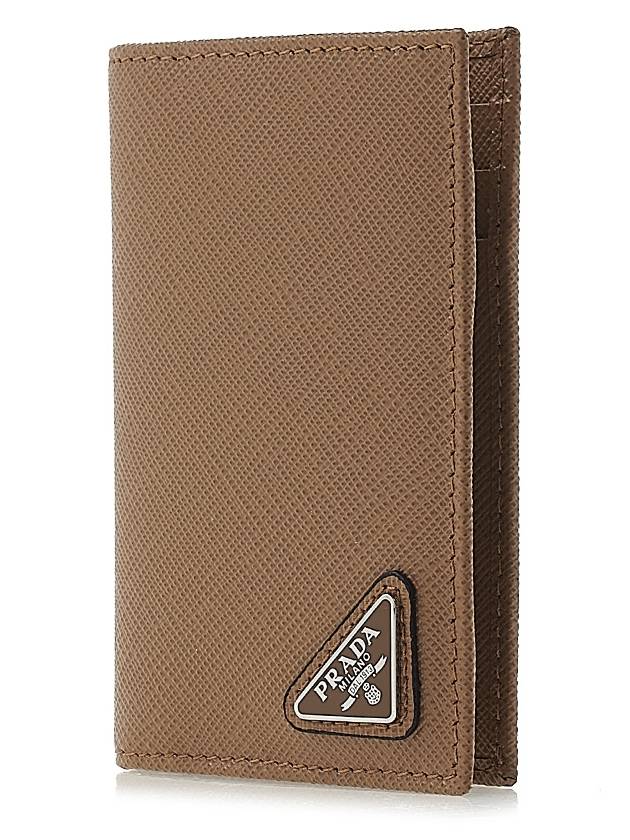 Saffiano Triangular Logo Flap Card Wallet Caramel - PRADA - BALAAN 3