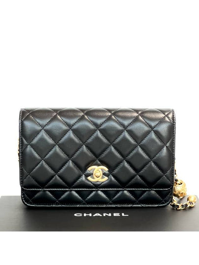 Classic Wallet On Chain Crossbody Bag Grained Calfskin Gold Black - CHANEL - BALAAN 2