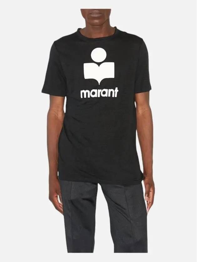 Karman Logo Print Linen Short Sleeve T-Shirt Black - ISABEL MARANT - BALAAN 2