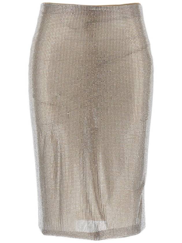 Silver Midi Skirt With Crystals Decoration In Technical Fabric Woman - GIUSEPPE DI MORABITO - BALAAN 1