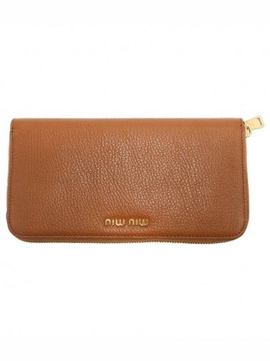 Women s MiuMiu 5ML506 CUOIO Brown Gold Lettering Madras Zipper Long Wallet gt Gangbuk used luxury goods - MIU MIU - BALAAN 1