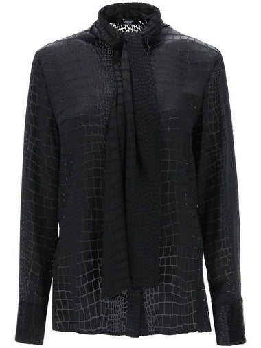 Women's Crocodile Effect Long Sleeve Shirt Black - VERSACE - BALAAN 1