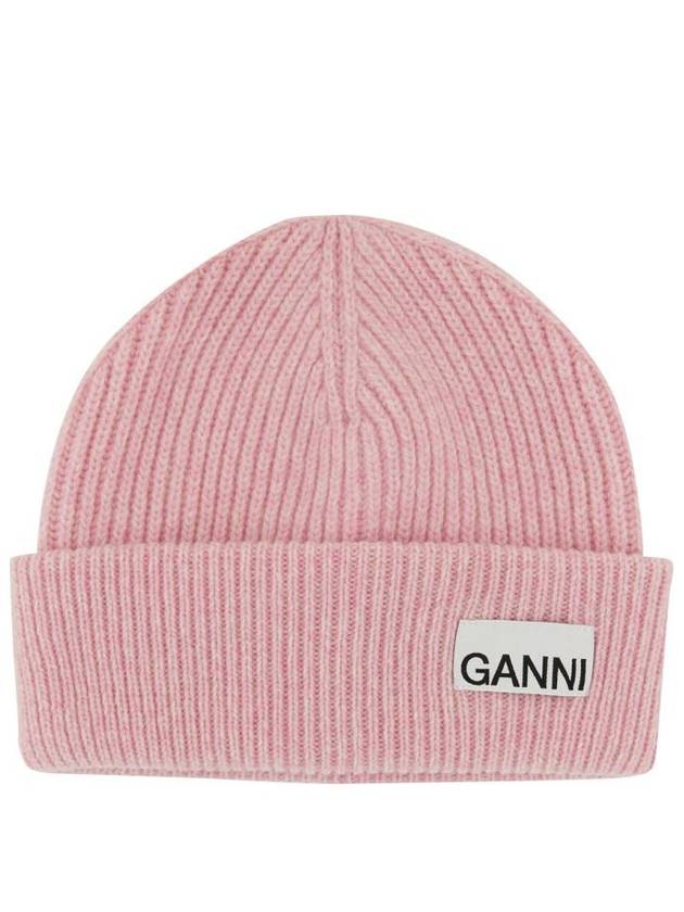 Rib Knit Wool Beanie Light Pink - GANNI - BALAAN 3