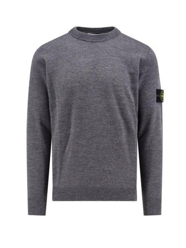 Logo Patch Crewneck Virgin Wool Knit Top Grey - STONE ISLAND - BALAAN 1