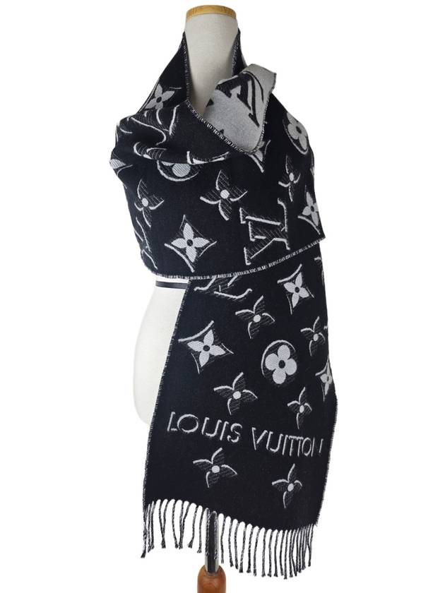 LV Essential Monogram Shine Wool Scarf Black - LOUIS VUITTON - BALAAN 5