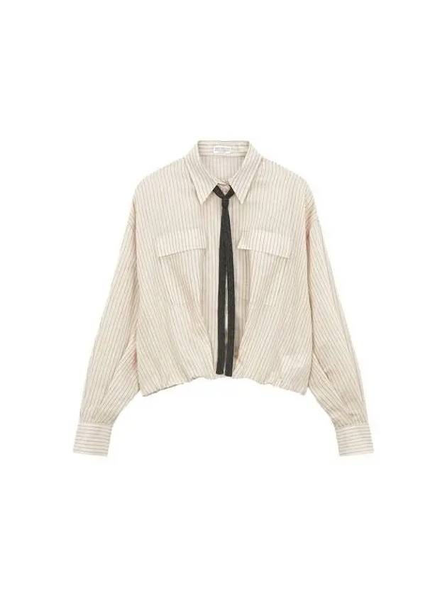 Women s Monili Tie Stripe Shirt Beige 271591 - BRUNELLO CUCINELLI - BALAAN 1