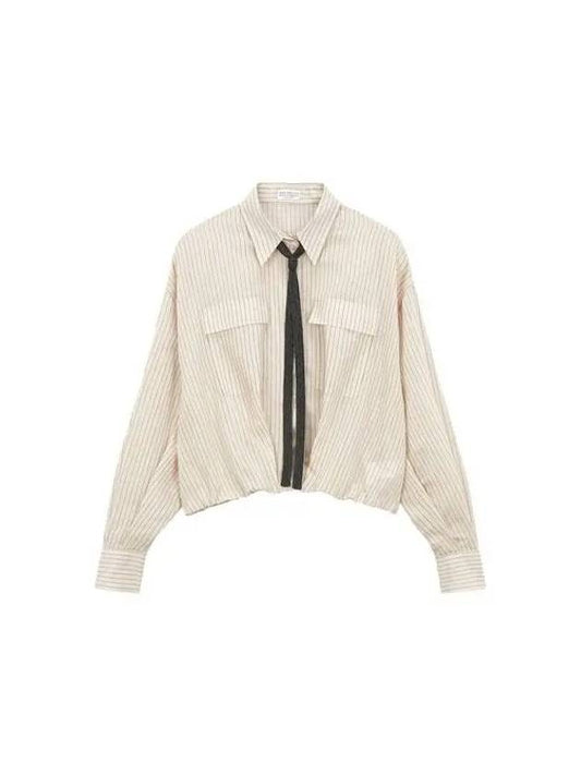 Women s Monili Tie Stripe Shirt Beige 271591 - BRUNELLO CUCINELLI - BALAAN 1