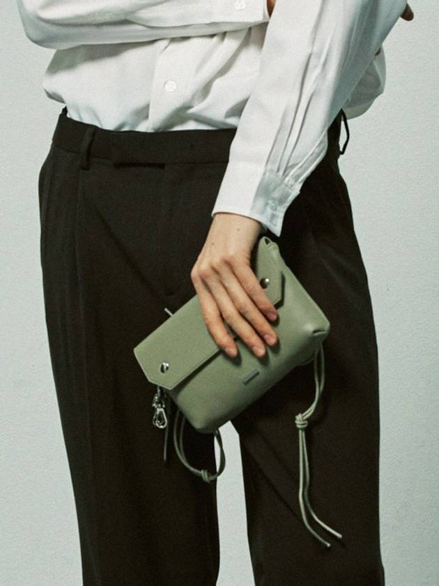 Piping leather strap flap mini bag utility key ring basil - S SY - BALAAN 6