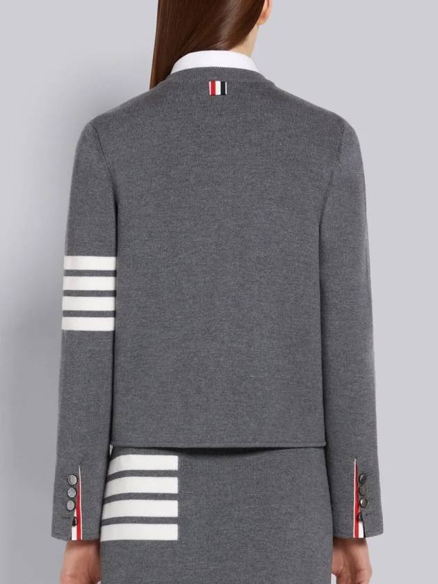 Double Face Fine Merino Crew Neck Jacket Cardigan Gray - THOM BROWNE - BALAAN 7