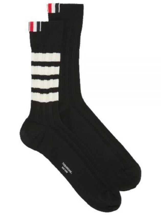 Men's Diagonal Light Weight Midi Socks Black - THOM BROWNE - BALAAN 2