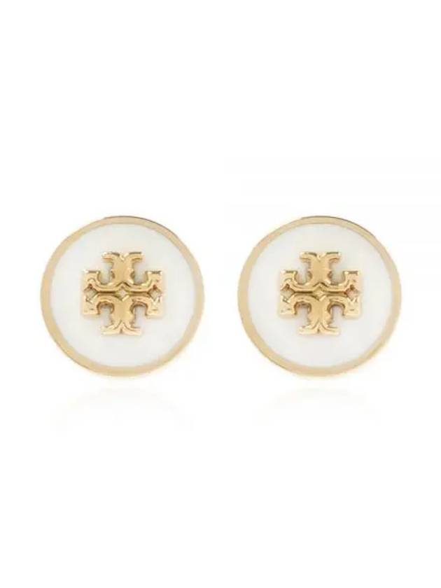 Kira Enamel Circle Stud Earrings White Gold - TORY BURCH - BALAAN 2