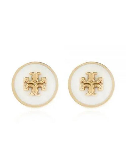 Kira Enamel Circle Stud Earrings White Gold - TORY BURCH - BALAAN 2