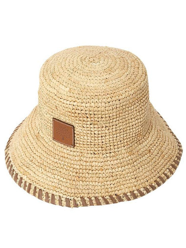 Whip Stitch Summer Raffia Bucket Hat Beige - MULBERRY - BALAAN 1