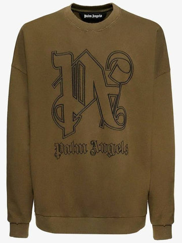 23 fw Organic Cotton Sweatshirt WITH Embroidered Monogram PMBA074E23FLE0016010 B0650471850 - PALM ANGELS - BALAAN 1