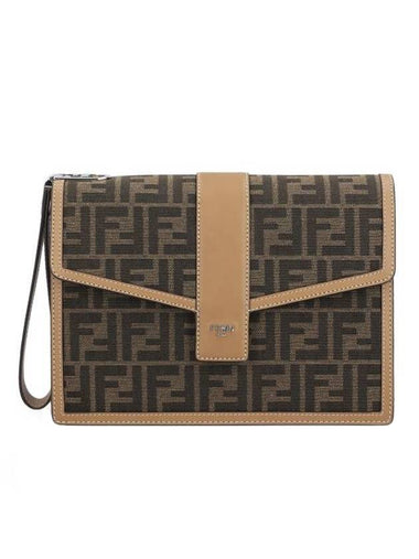 FF Logo Clutch Bag Brown - FENDI - BALAAN 1