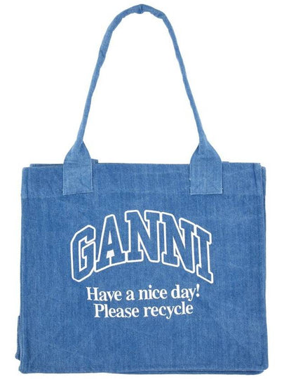 Embroidered Logo Large Denim Tote Bag Blue - GANNI - BALAAN 2