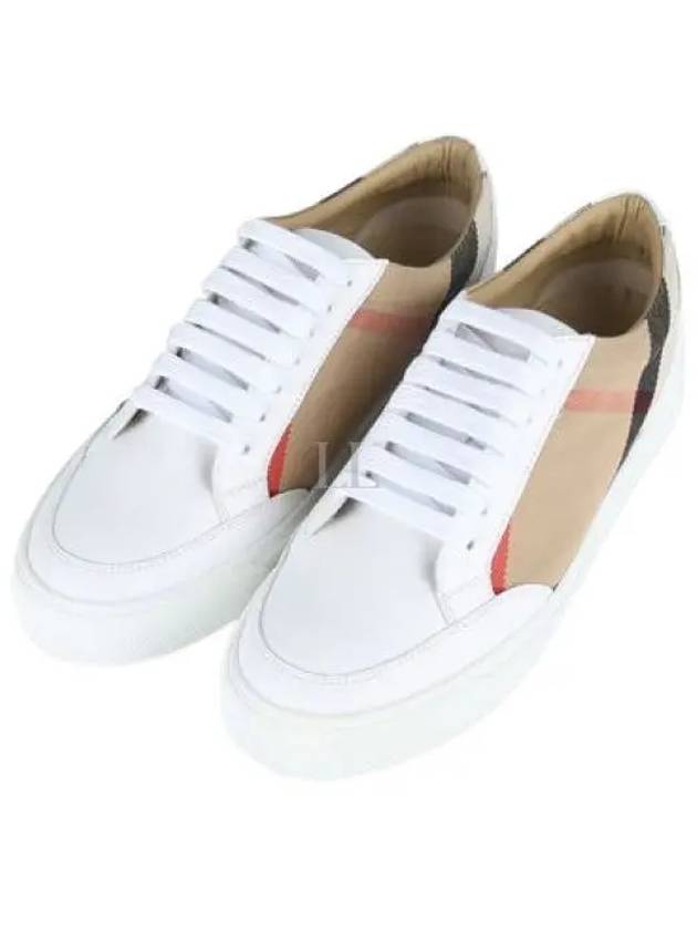 Women's House Check Leather Low Top Sneakers White - BURBERRY - BALAAN 2
