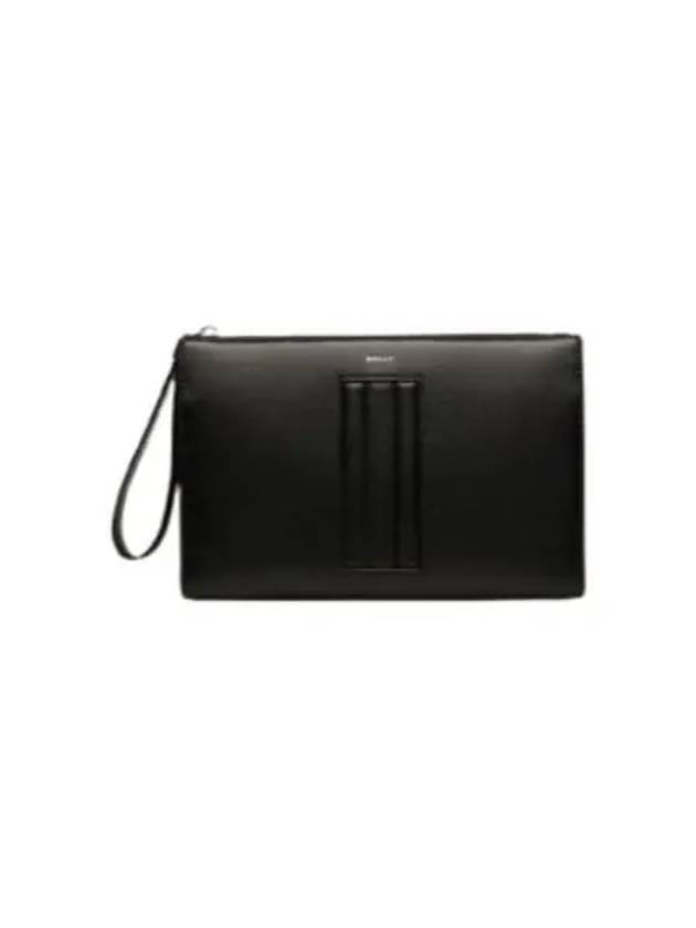 Logo Print Stripe Zipper Clutch Bag Black - BALLY - BALAAN 2