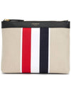 Striped Canvas Clutch Bag Beige - THOM BROWNE - BALAAN.