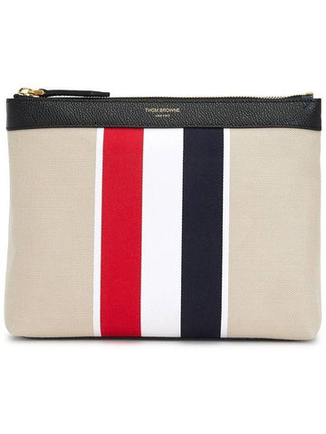 Jacquard Stripe Cotton Canvas Clutch Bag Beige - THOM BROWNE - BALAAN 1