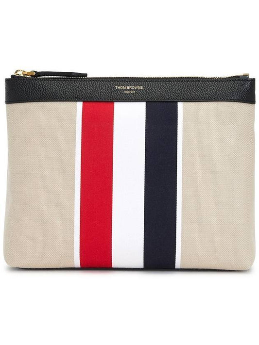 Striped Canvas Clutch Bag Beige - THOM BROWNE - BALAAN.