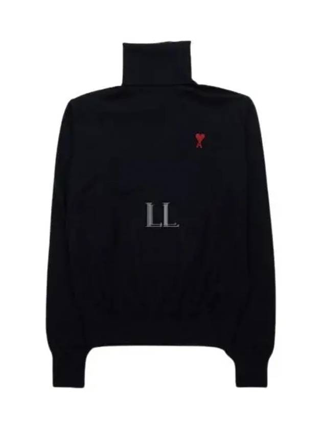 Men's Heart Logo Wool Turtleneck Black - AMI - BALAAN 2