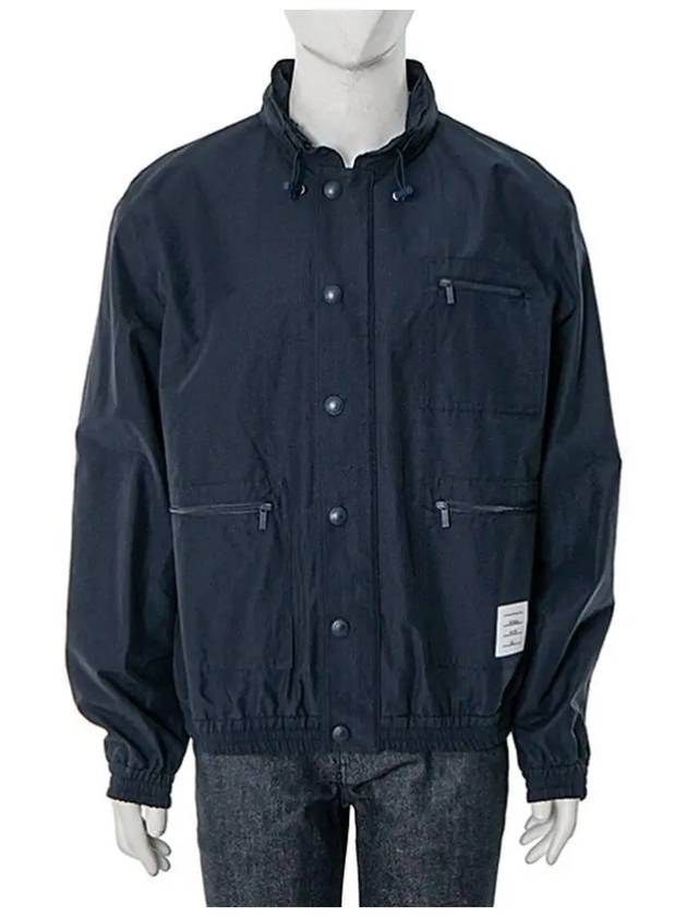 multi-pocket ripstop hooded jacket navy - THOM BROWNE - BALAAN.