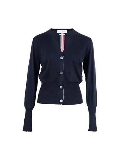 Silk Cotton Blend Relaxed V-Neck Cardigan Navy - THOM BROWNE - BALAAN 2