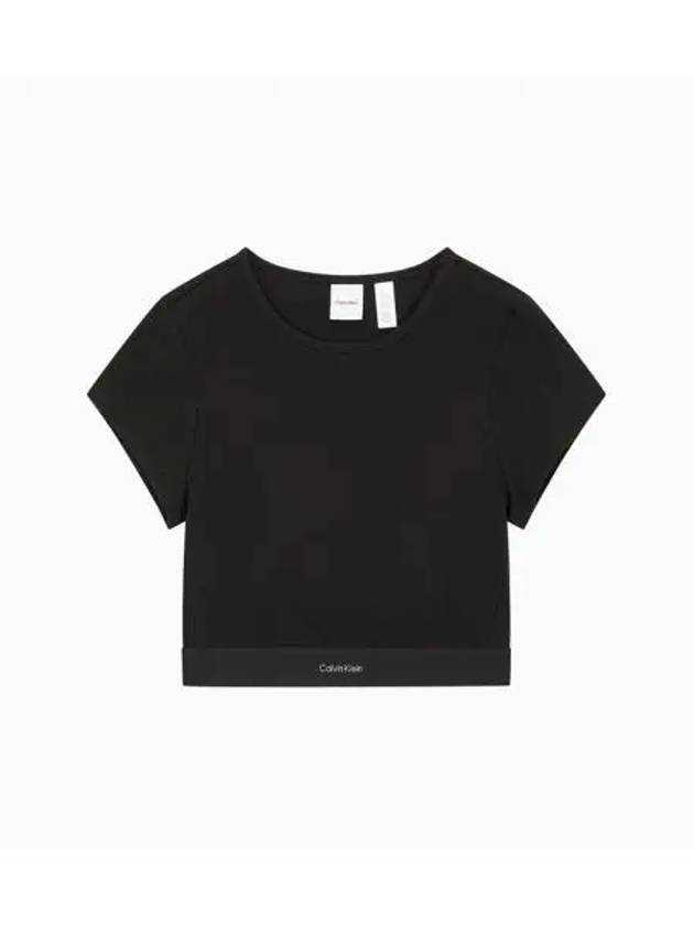 Stretch Ribbed Knit Crop Short Sleeve T-Shirt Black - CALVIN KLEIN - BALAAN 2