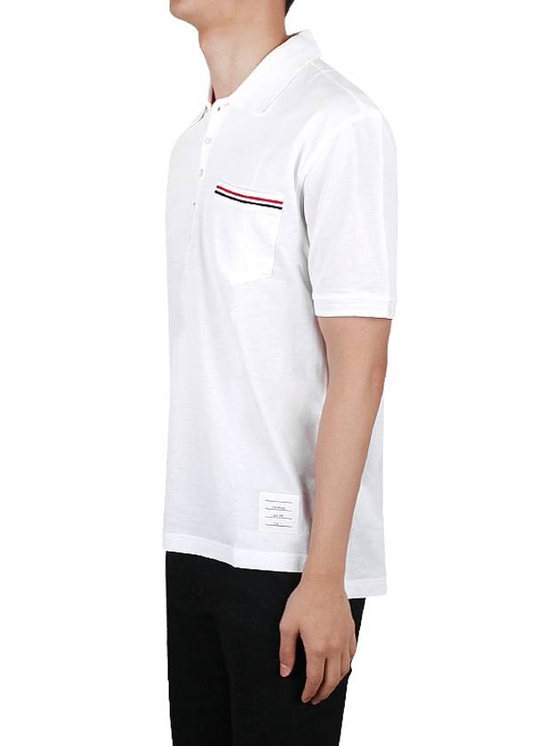 Men's Three Stripes Pocket Mercerized Short Sleeve Polo Shirt White - THOM BROWNE - BALAAN 4