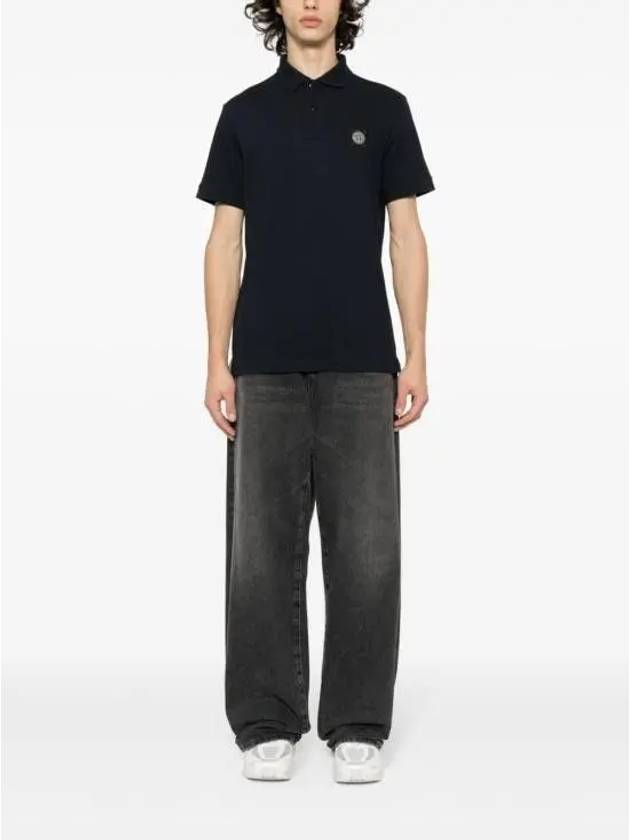 Pique Stretch Cotton Short Sleeve Polo Shirt Navy - STONE ISLAND - BALAAN 3