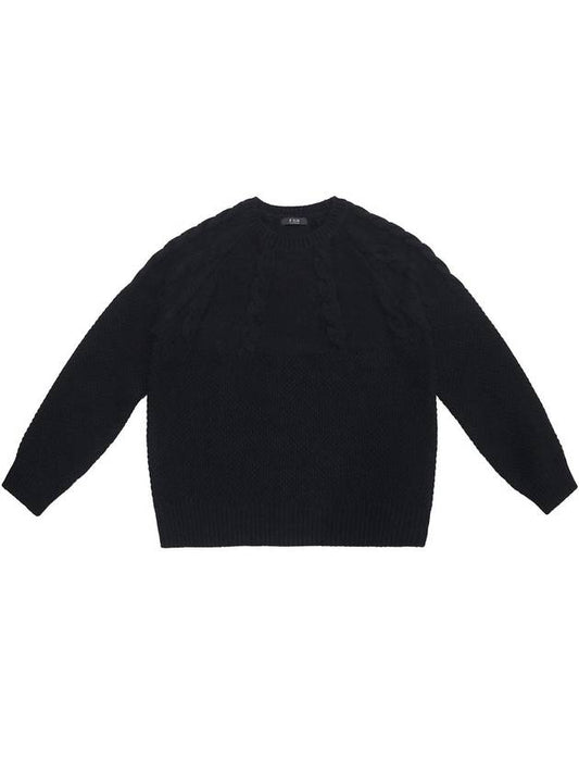 Two-block cable wool knit black MKN2077 - IFELSE - BALAAN 1