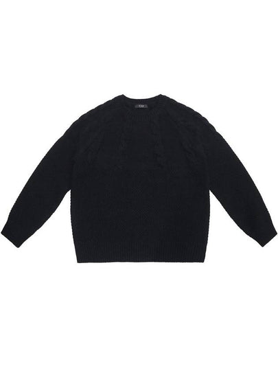 Two Block Cable Wool Knit Top Black - IFELSE - BALAAN 2