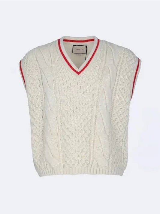 Men's Wool Cable Vest White - GUCCI - BALAAN.
