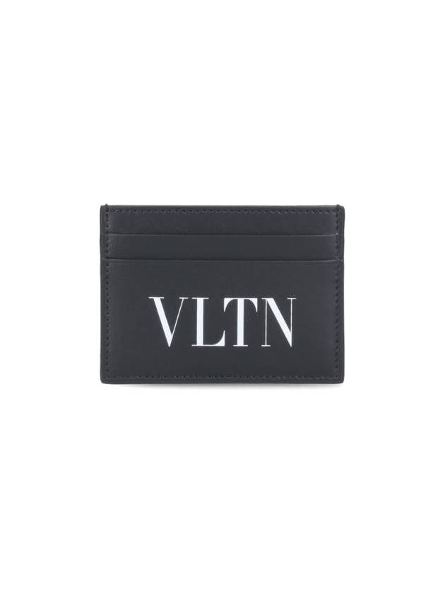 VLTN Logo Print Leather Card Wallet Black - VALENTINO - BALAAN 2