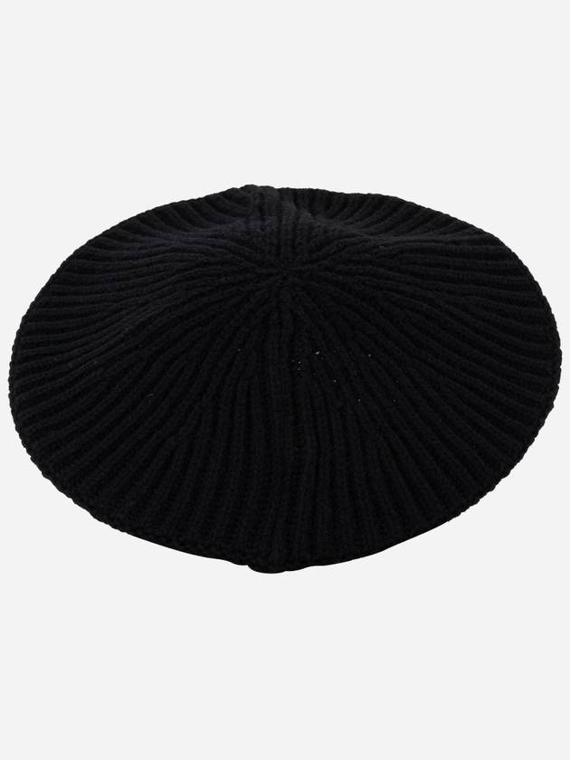 Logo Rib Edge Wool Beret Black - GANNI - BALAAN 6