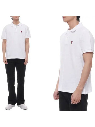 Heart Logo Polo Shirt White - AMI - BALAAN 2