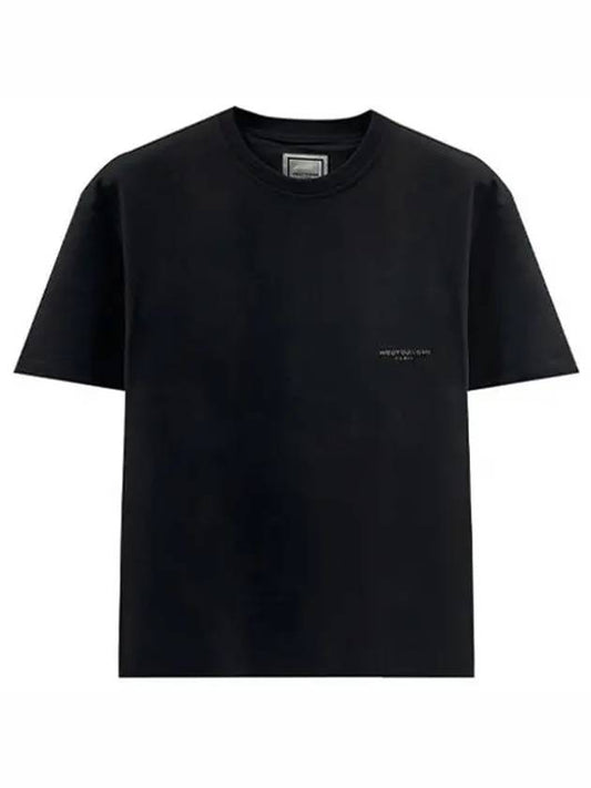 Leather Patch Round Short Sleeve T-Shirt Black - WOOYOUNGMI - BALAAN 2