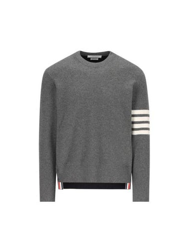 Rib Cuff Hem 4 Bar Virgin Wool Sweater Grey - THOM BROWNE - BALAAN 1