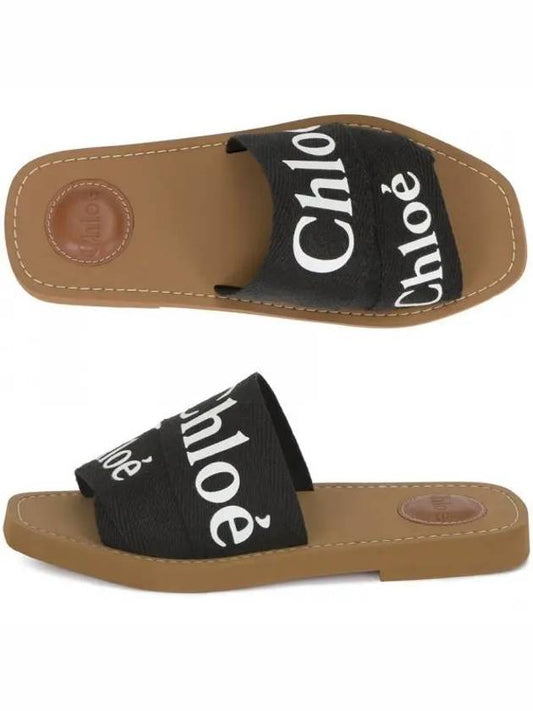 Woody Logo Flat Mule Slippers Black - CHLOE - BALAAN 2