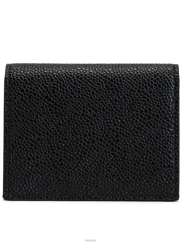 Pebble Grained Leather Double Card Wallet Black - THOM BROWNE - BALAAN 3