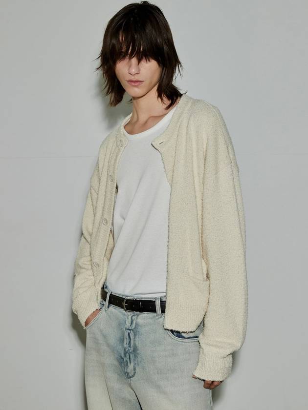 Men's Textured Crop Terry Cardigan Light Yellow - MUILL - BALAAN 2