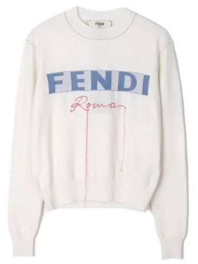 Logo Cashmere Blend Knit Top White - FENDI - BALAAN 2